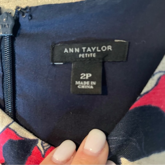 Ann Taylor Petite Pink Beige Floral Midi Dress Sleeveless Fit Flare Linen 2P - Picture 6 of 9